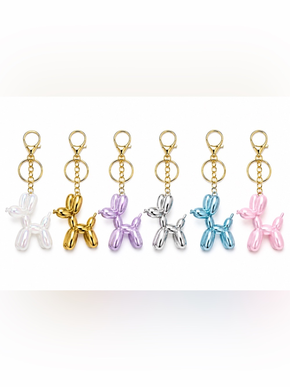 Metallic Iridescent Balloon Dog Keychain Purse Bag Charm Backpack Accessory